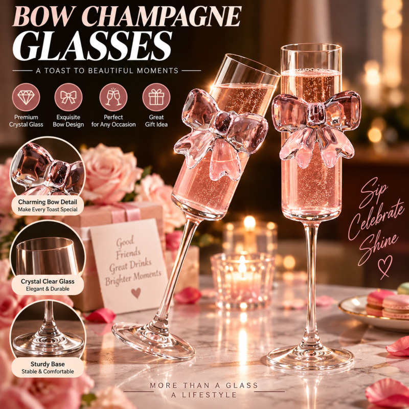 Bow Champagne Flutes Glass Wed - Home Decor Y2K 评论和价格