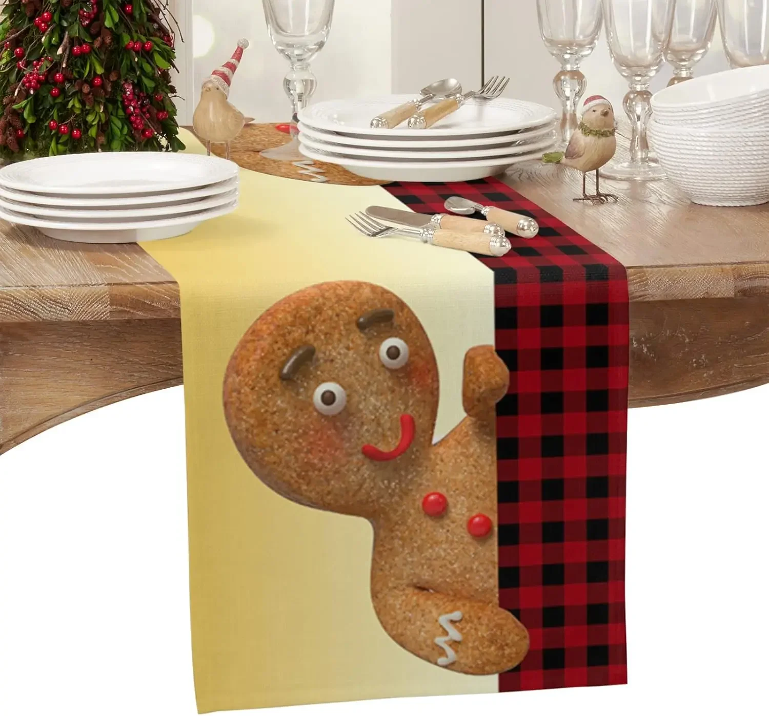 2026 Christmas Gingerbread Man - Linen Table Runner 评论和价格